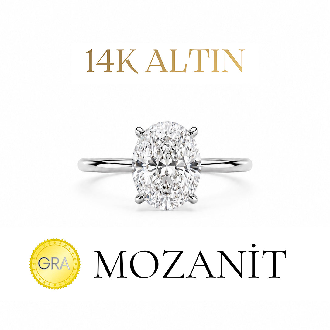 14K İki Karat Mozanit Oval Yüzük