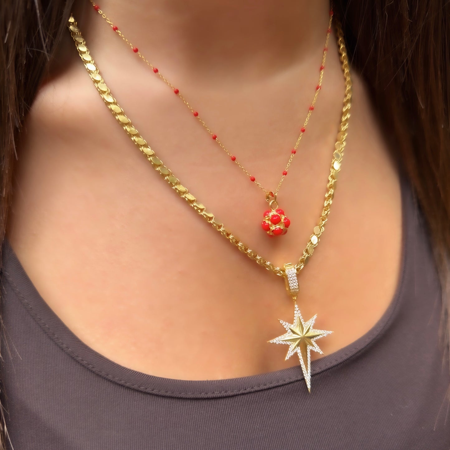 Kırmızı Top Zincirli Nostaljik Kolye