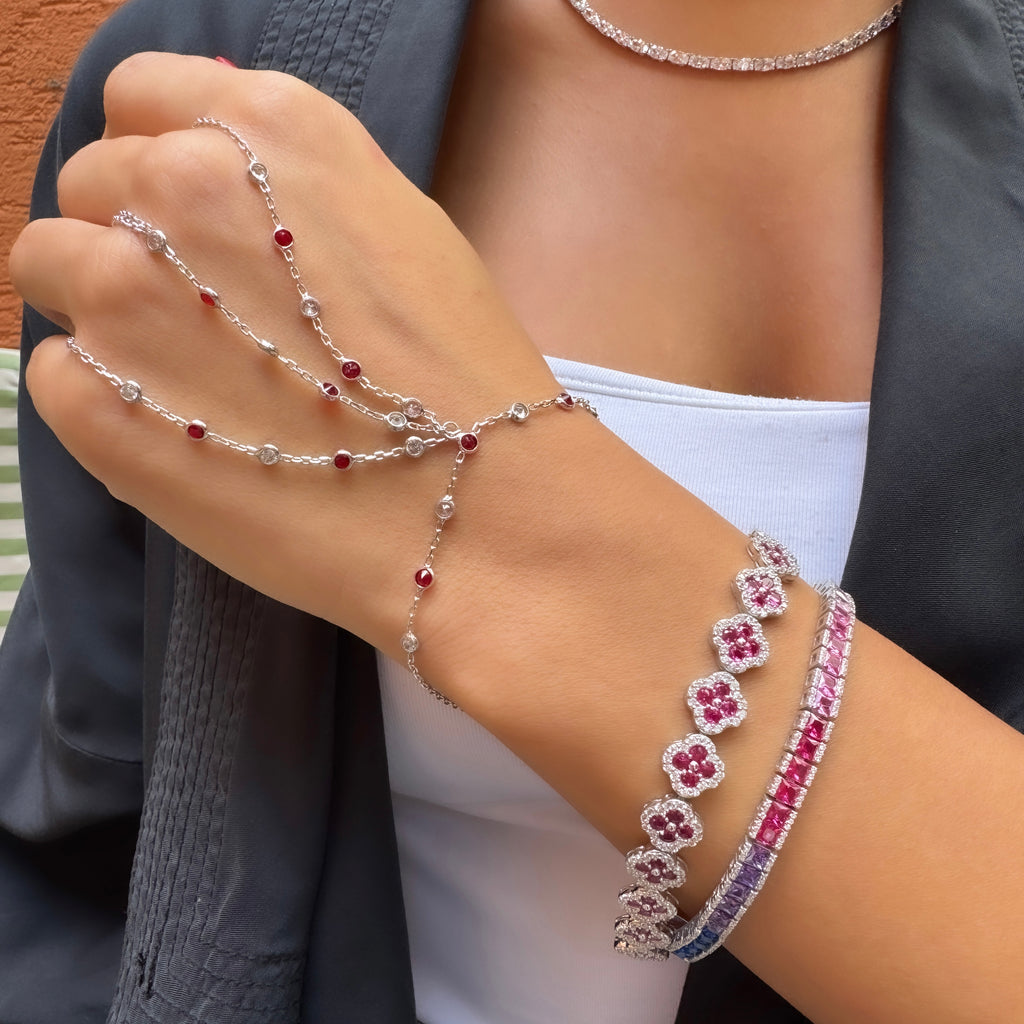Chole Crystal Fuchsia Stone Finger Bracelet