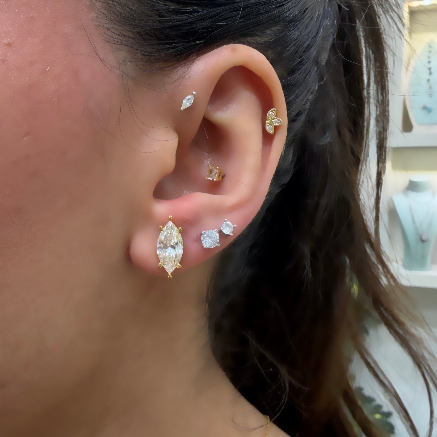 Taşlı Montür G-Color Markiz Küpe