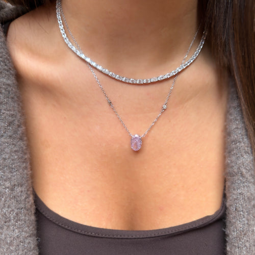 Pink Ice Cut Stone Oval Cut Necklace