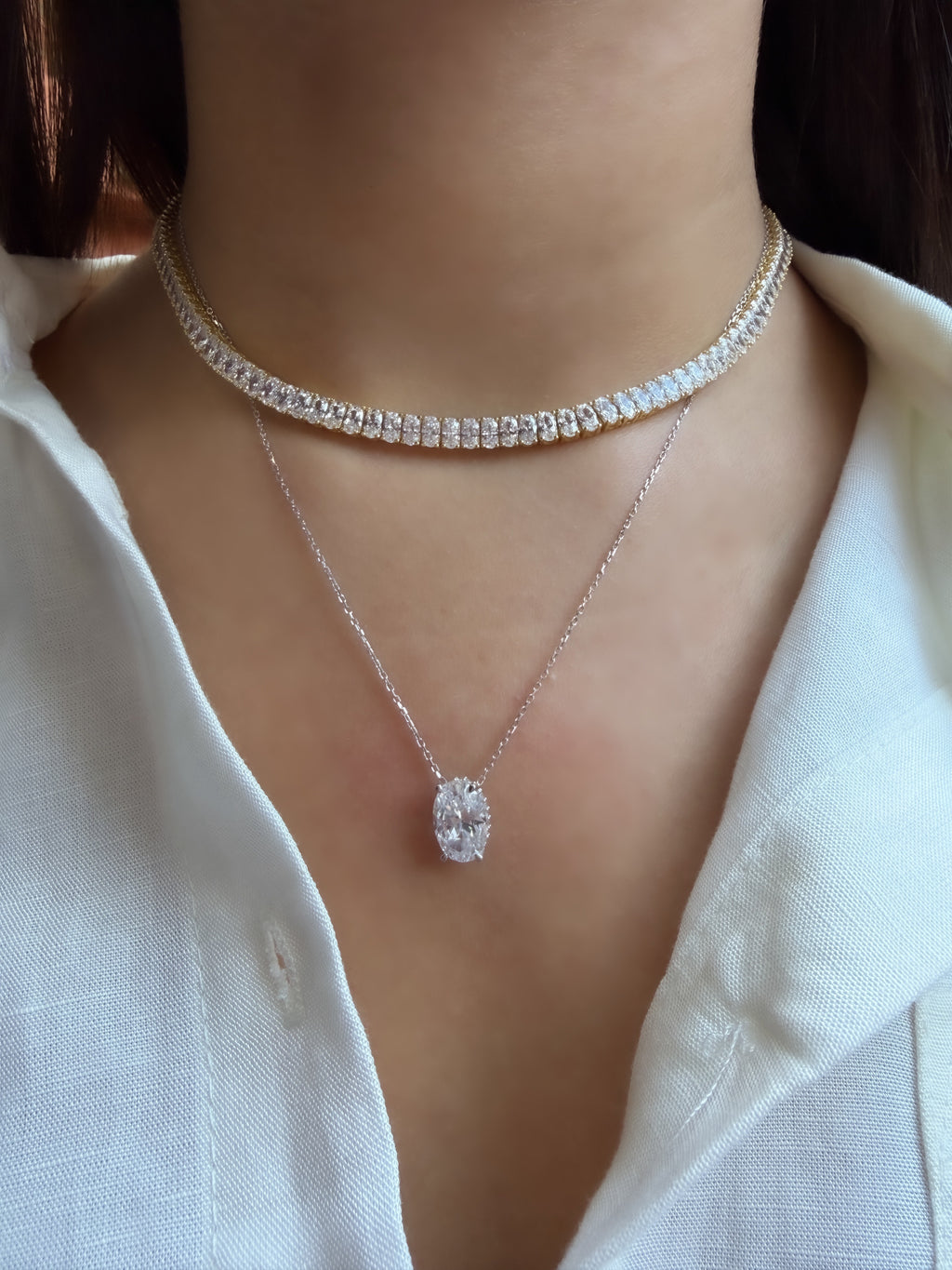 14K Taşlı Montür Mozanit Kolye