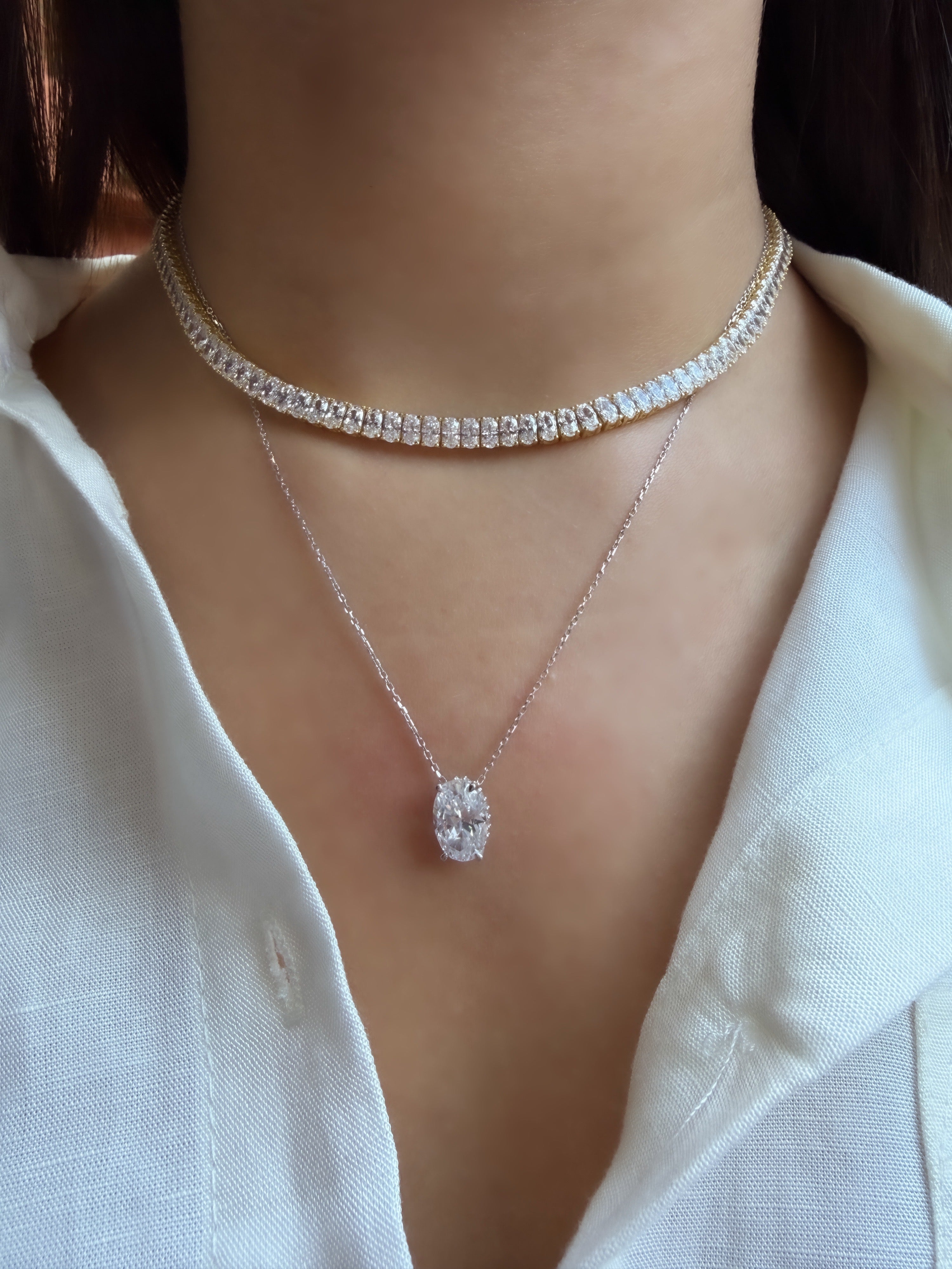 14K Taşlı Montür Mozanit Kolye