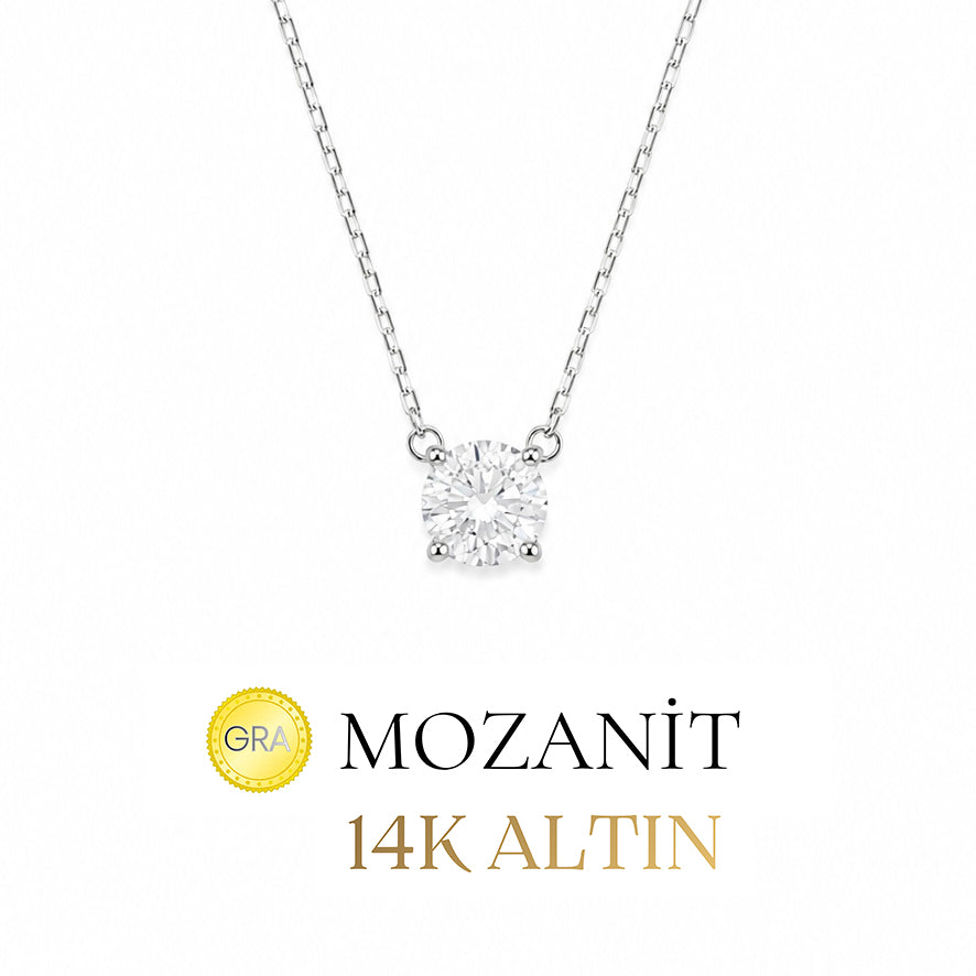 14K 6 mm Mozanit Tektaş Kolye