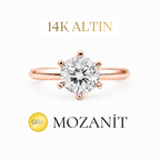 14K Bir Karat Altı Tırnak Mozanit Tektaş Yüzük