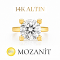 14K Dört Karat Mozanit Tektaş Yüzük