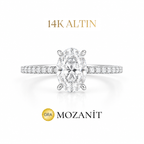 14K Bir Buçuk Karat Mozanit Uzun Oval Tektaş Yüzük