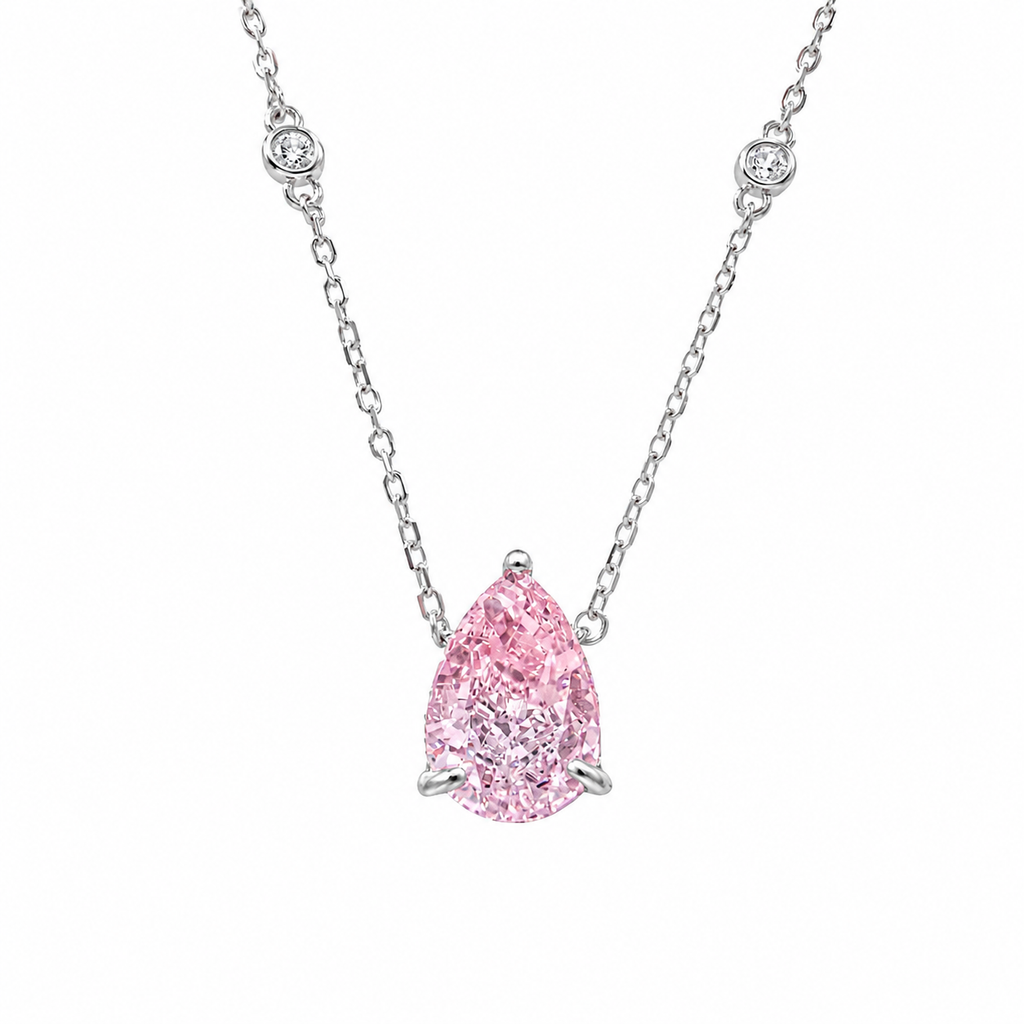 Pink Ice Cut Teardrop Necklace