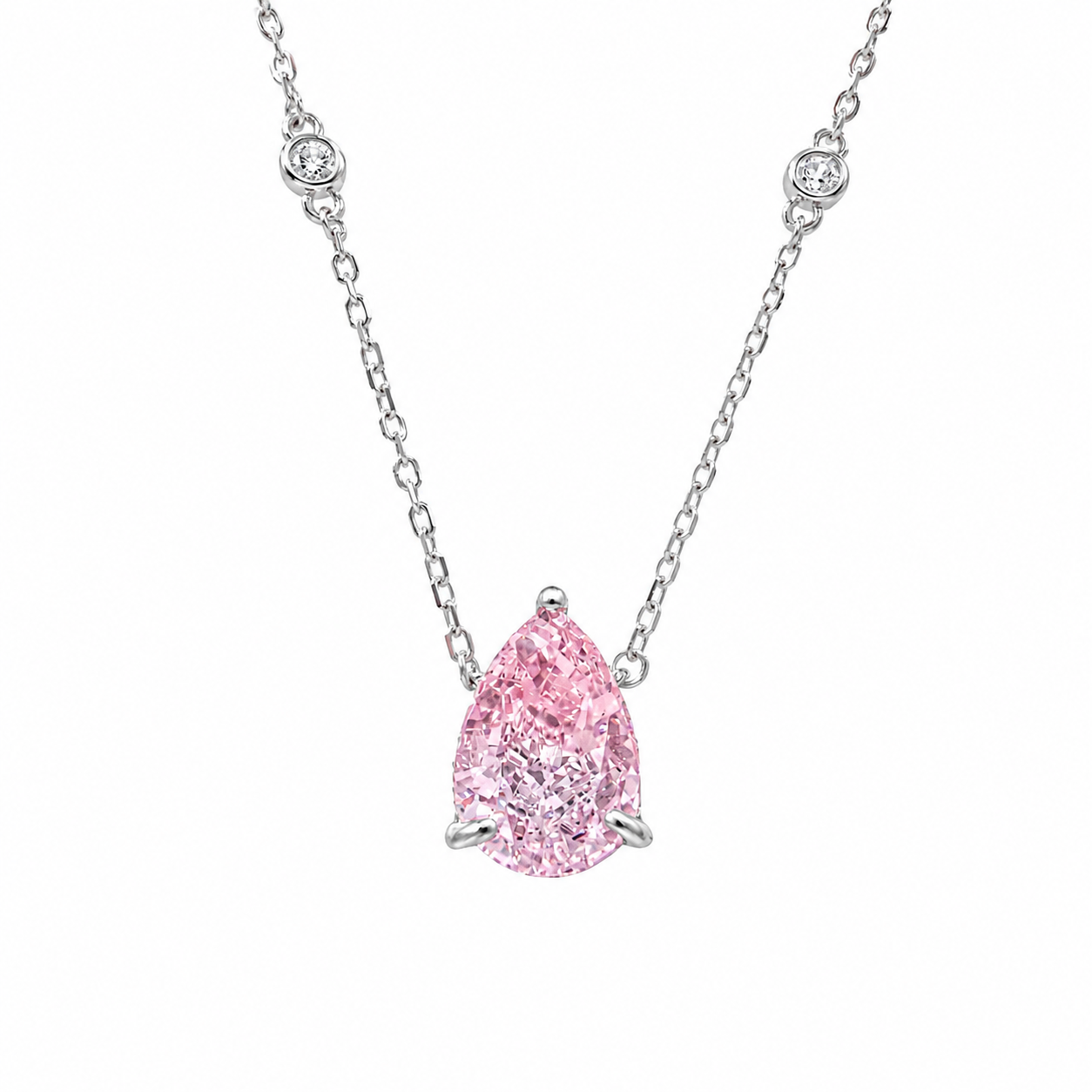 Pembe Ice Cut Taşlı Damla Kesim Kolye