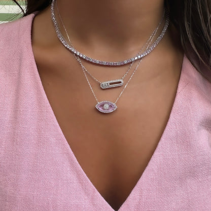 Üç mm Pembe Taşlı Suyolu Kolye
