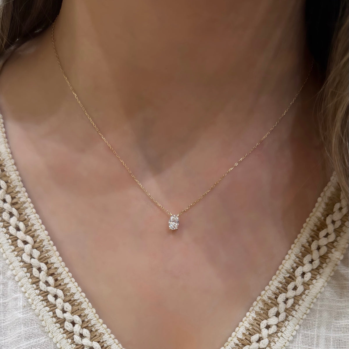 14K Bir Karat Mozanit Oval Kolye
