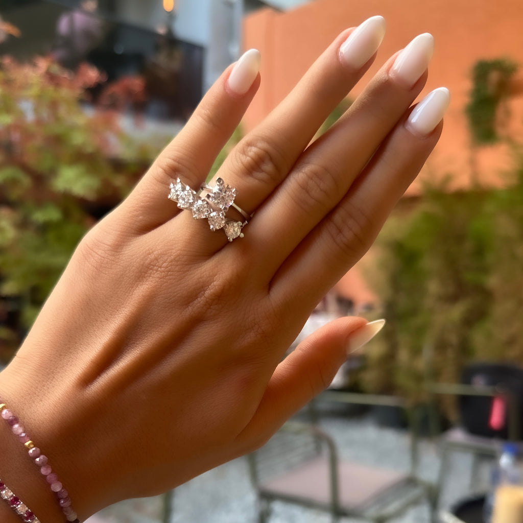 14K İki Karat Mozanit Beştaş Yüzük