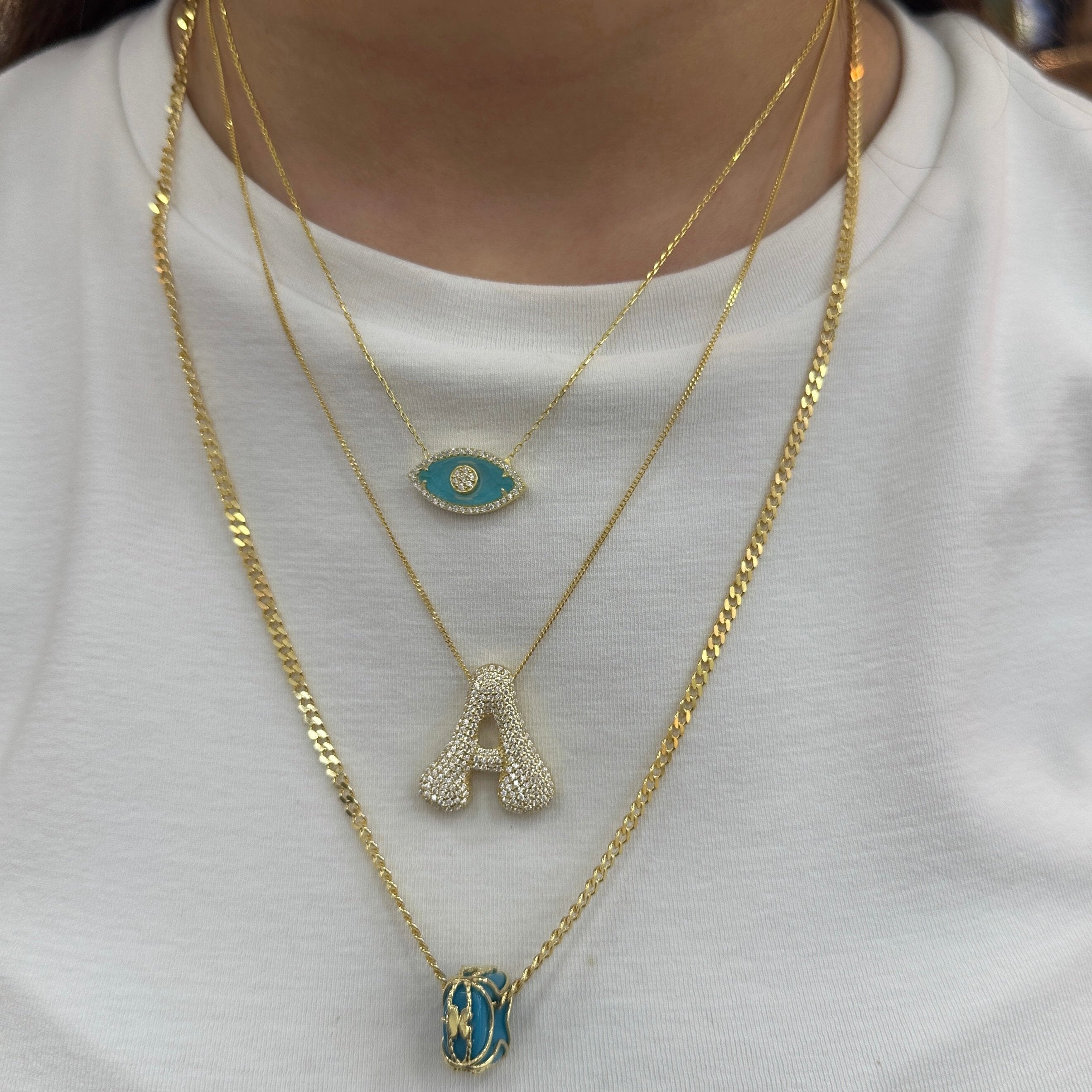 Taşlı Bombeli Harf Kolye