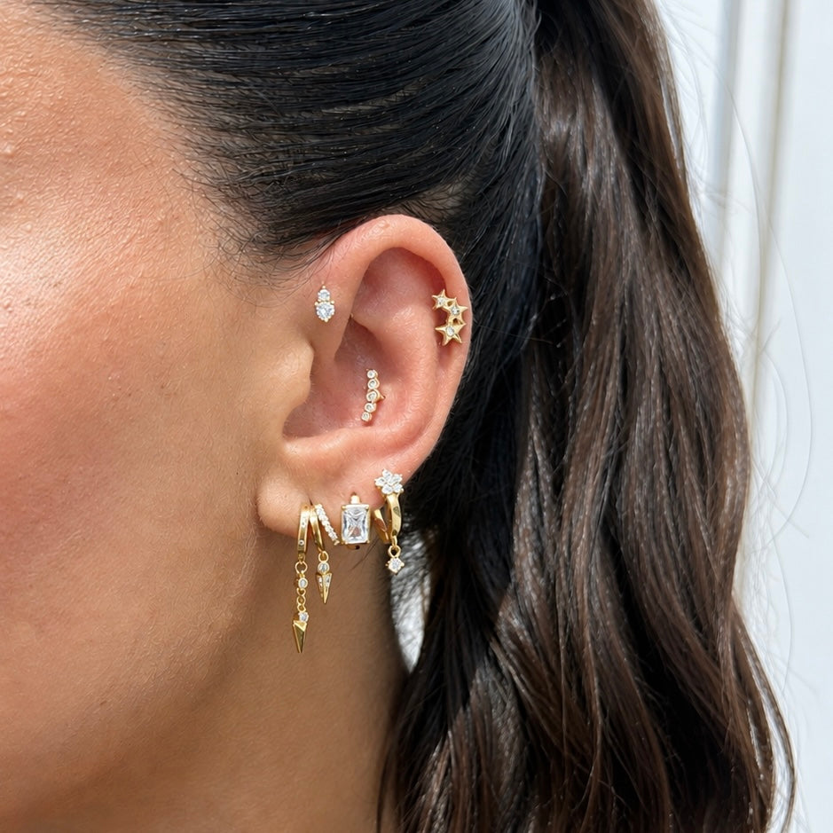 14K Üç Sıra Yıldız Taşlı Piercing