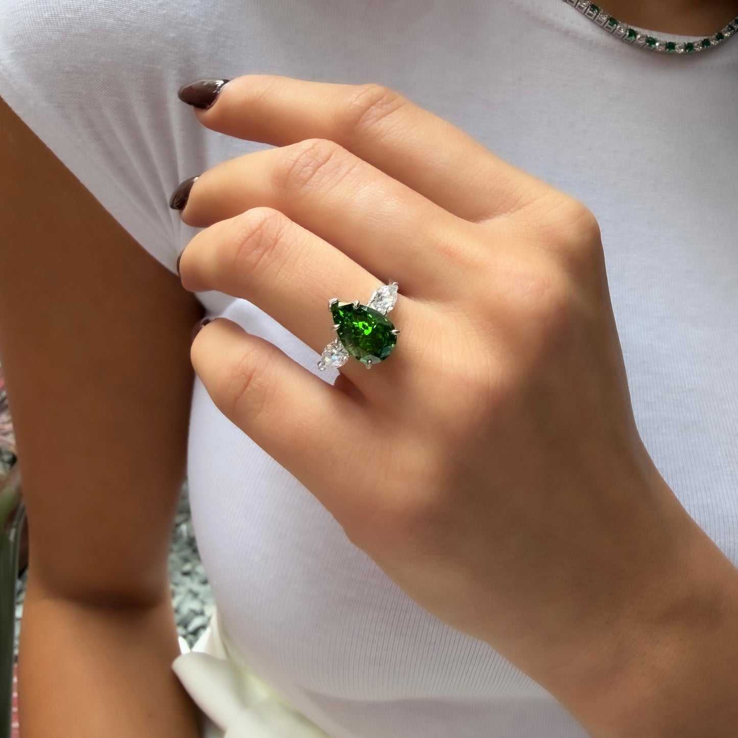 Ice Cut Yeşil Damla Model Yüzük