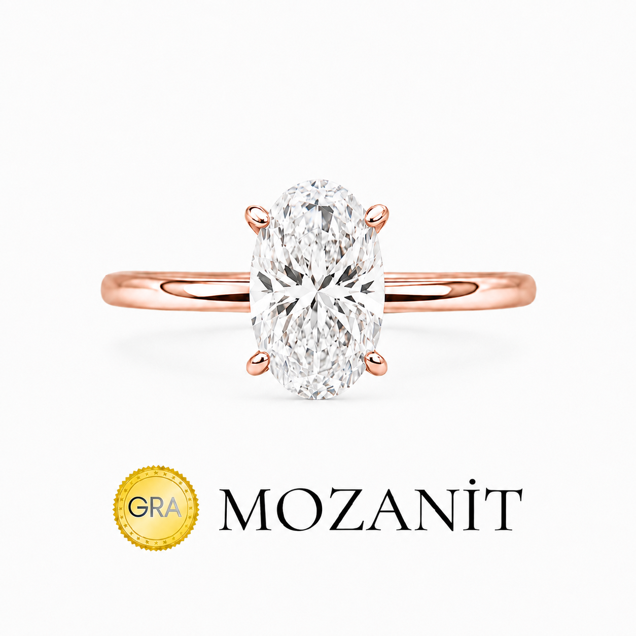 İki Karat Mozanit Oval Yüzük