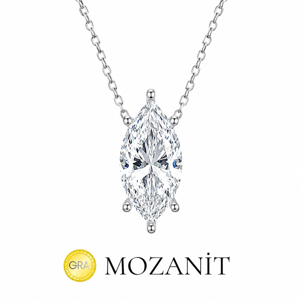 Marquise Moissanite Necklace with Pave Setting