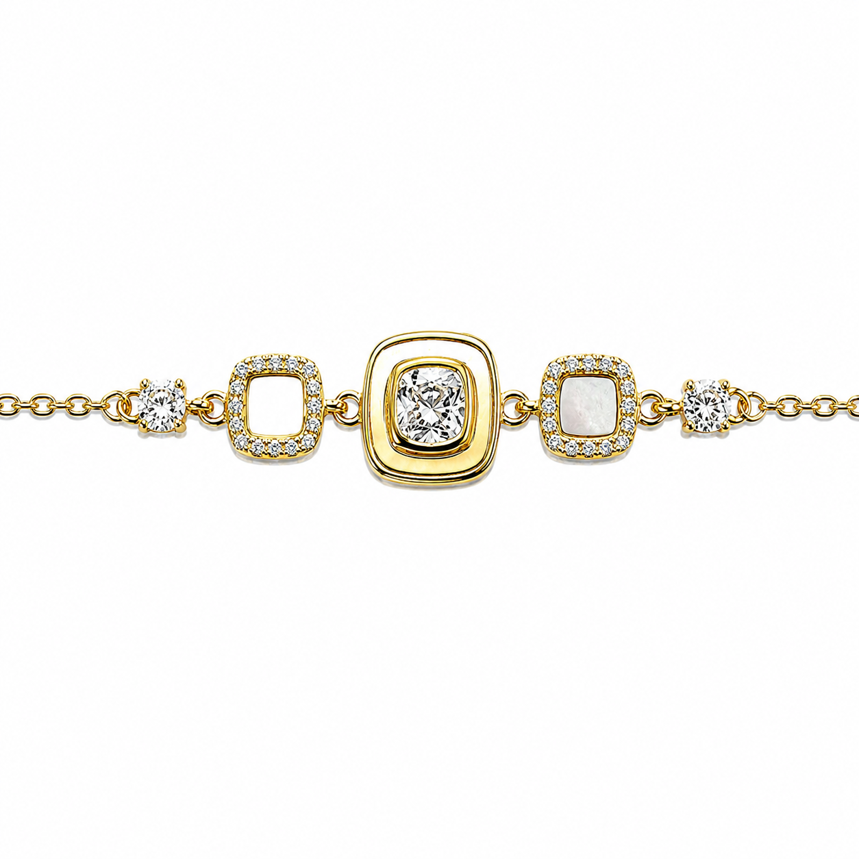 Viereckiges Armband mit Steinen und Perlmutt