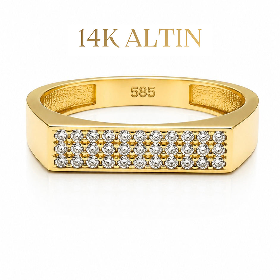 14K Üç Sıra Taşlı Yüzük