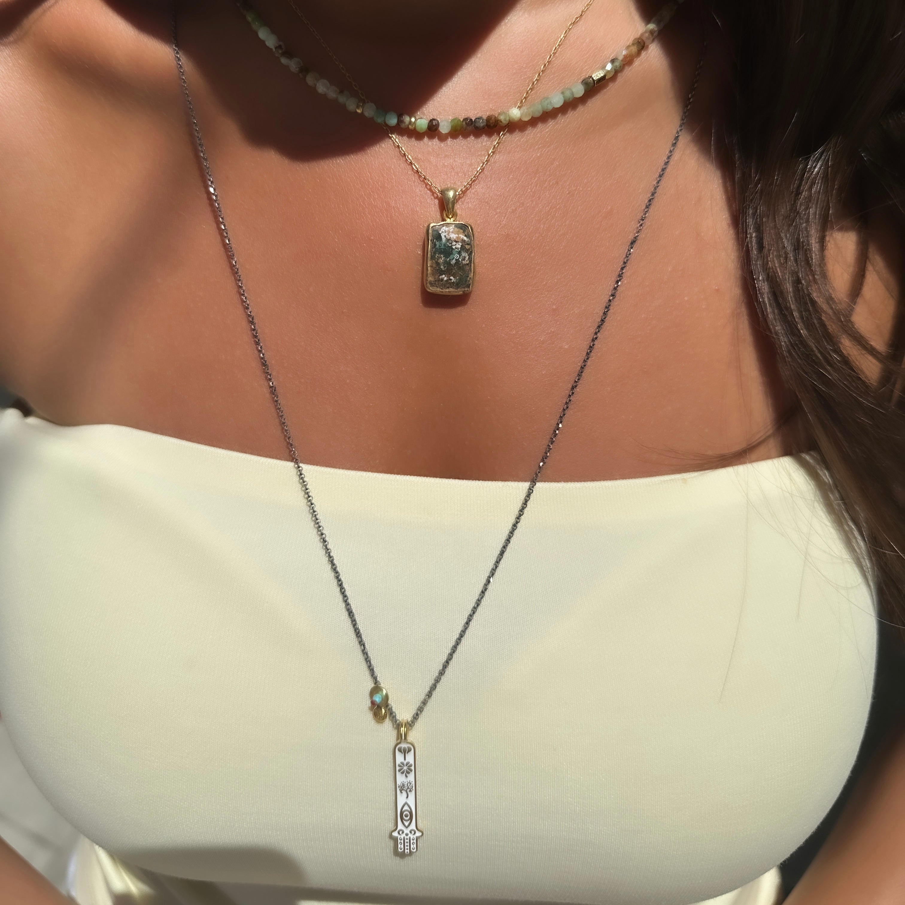 Amazonit Taşlı Doğal Taş Kolye