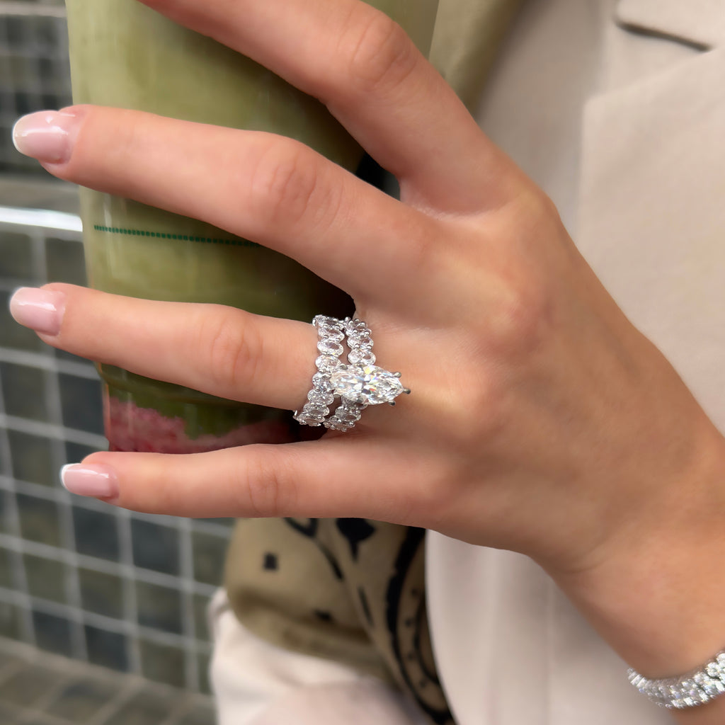 Marquise Moissanite Ring with Oval Stone Arm