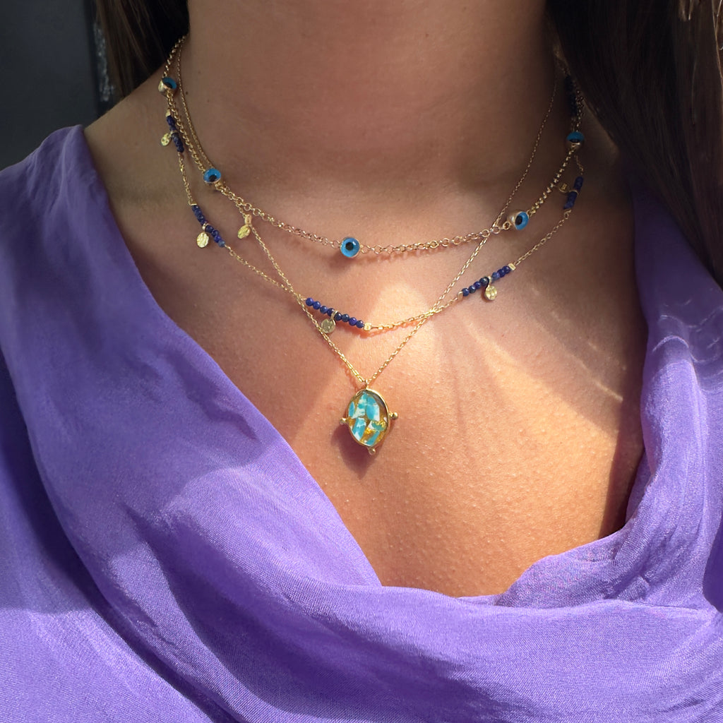 Turkuaz Apalit Taşlı Kolye