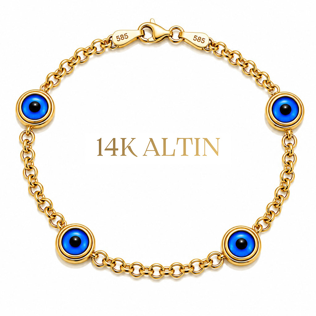 14K Dörtlü Nazar Hollow Bileklik