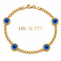14K Dörtlü Nazar Hollow Bileklik