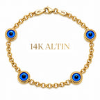 14K Dörtlü Nazar Hollow Bileklik