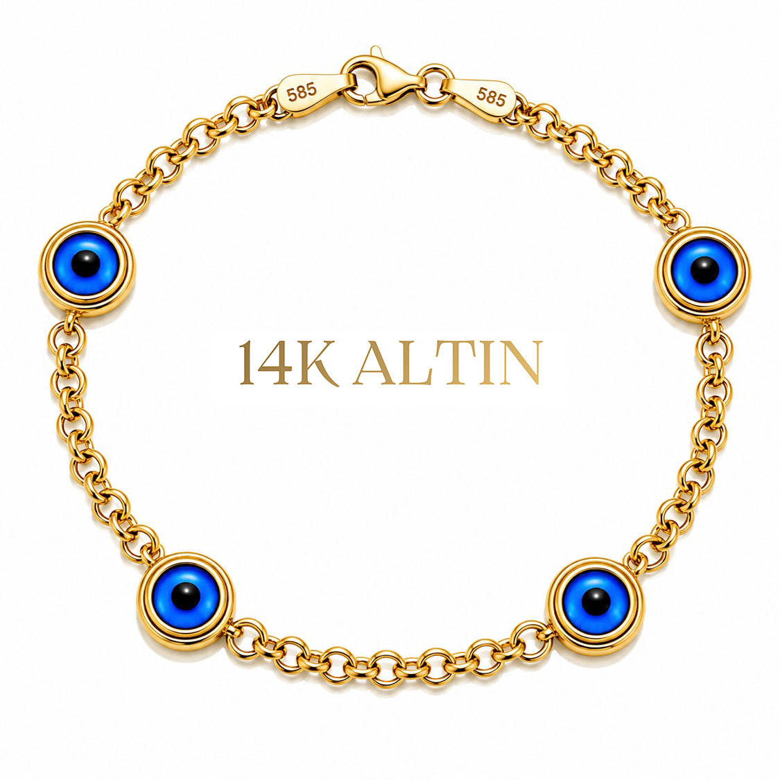 14K Dörtlü Nazar Hollow Bileklik
