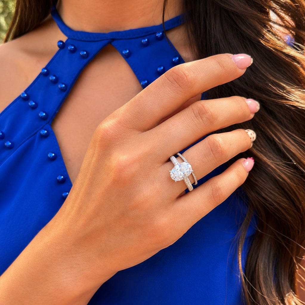 14K Pave Oval Mozanit Yüzük