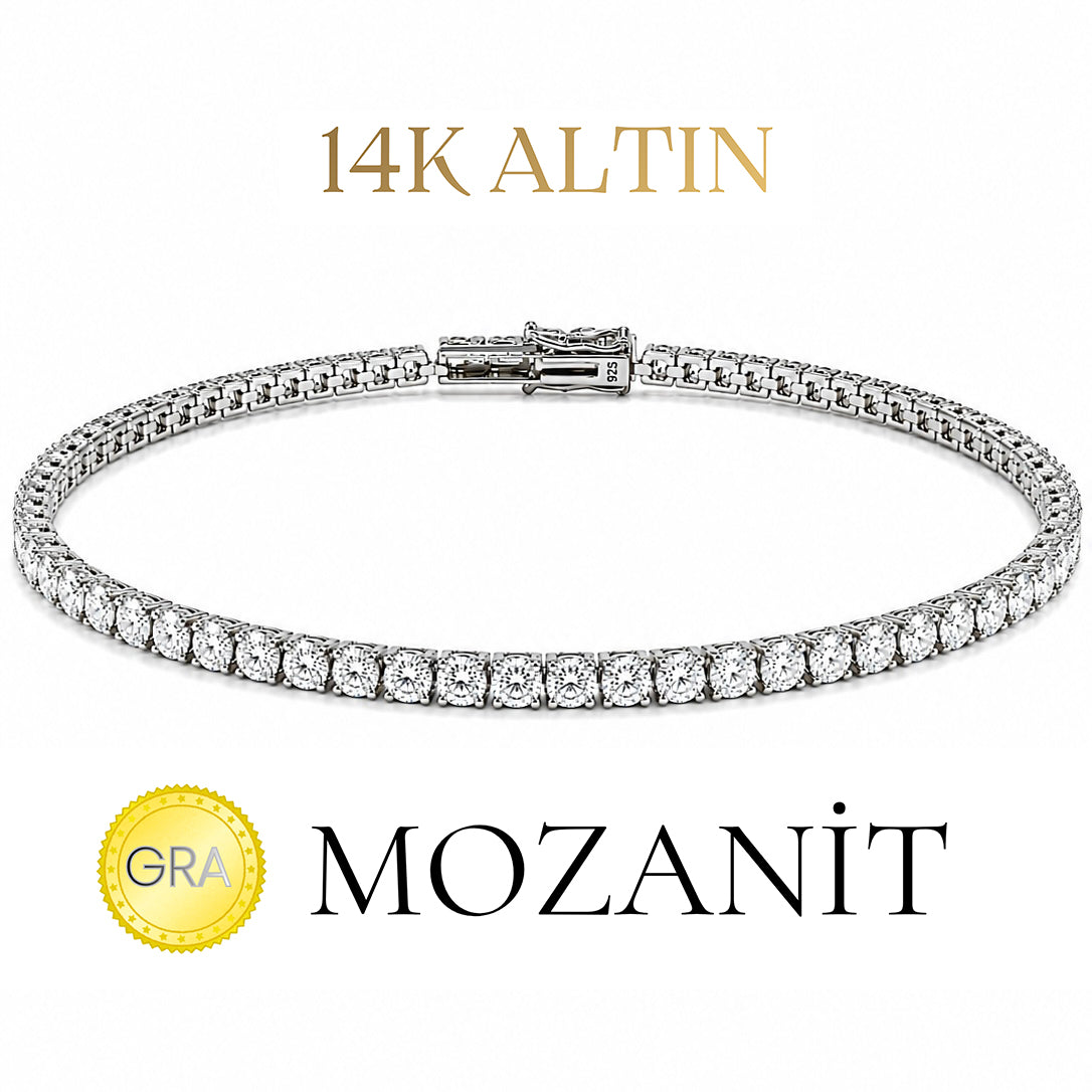 14K Üç mm Mozanit Suyolu Bileklik