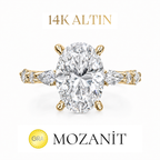14K İki Karat Mozanit Markiz Taşlı Oval Tektaş Yüzük