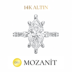 14K İki Karat Mozanit Markiz Taşlı Markiz Tektaş Yüzük