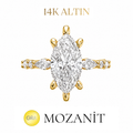 14K İki Karat Mozanit Markiz Taşlı Markiz Tektaş Yüzük