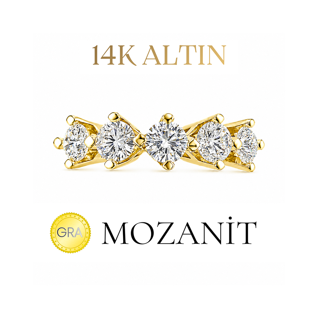 14K İki Karat Mozanit Beştaş Yüzük
