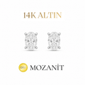 14K Bir Karat Mozanit Oval Küpe