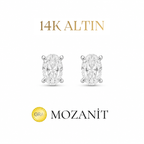 14K Bir Karat Mozanit Oval Küpe