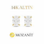 14K Bir Karat Mozanit Oval Küpe