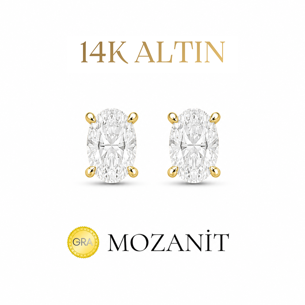 14K Bir Karat Mozanit Oval Küpe
