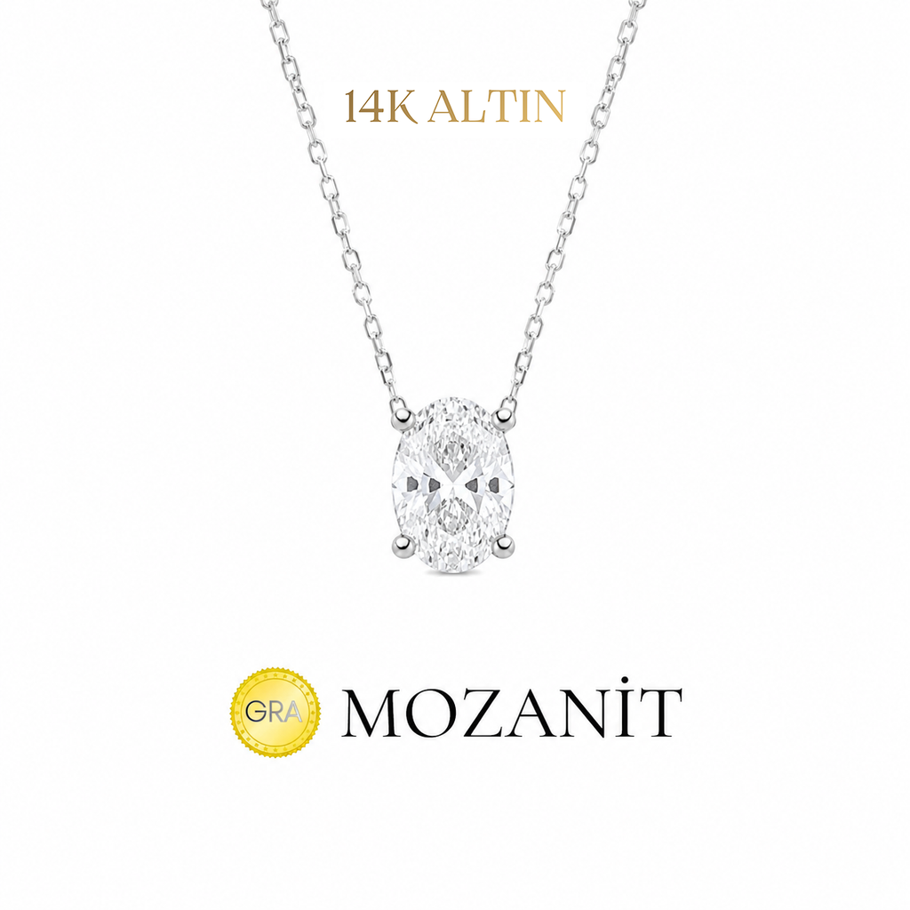 14K Bir Karat Mozanit Oval Kolye