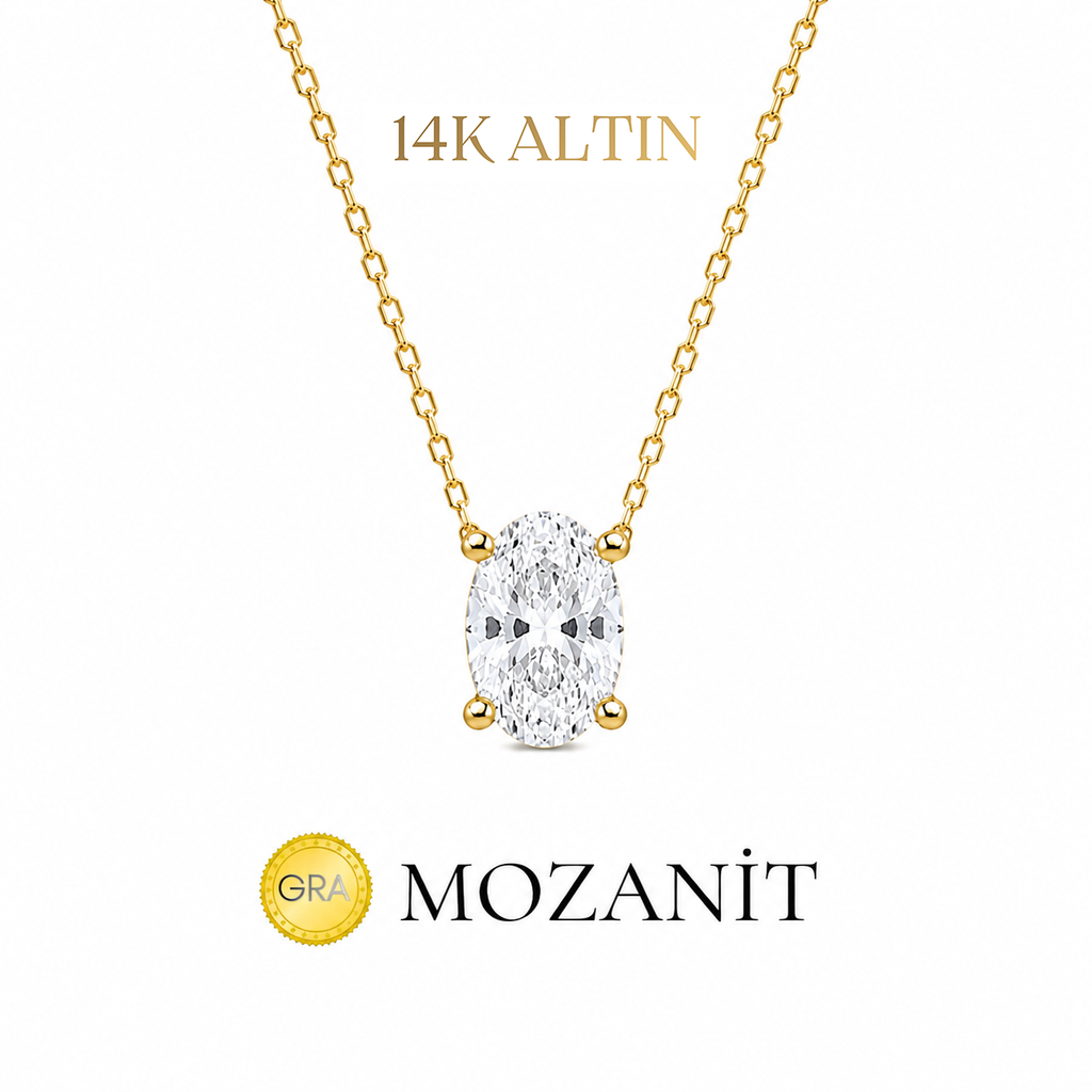14K Bir Karat Mozanit Oval Kolye