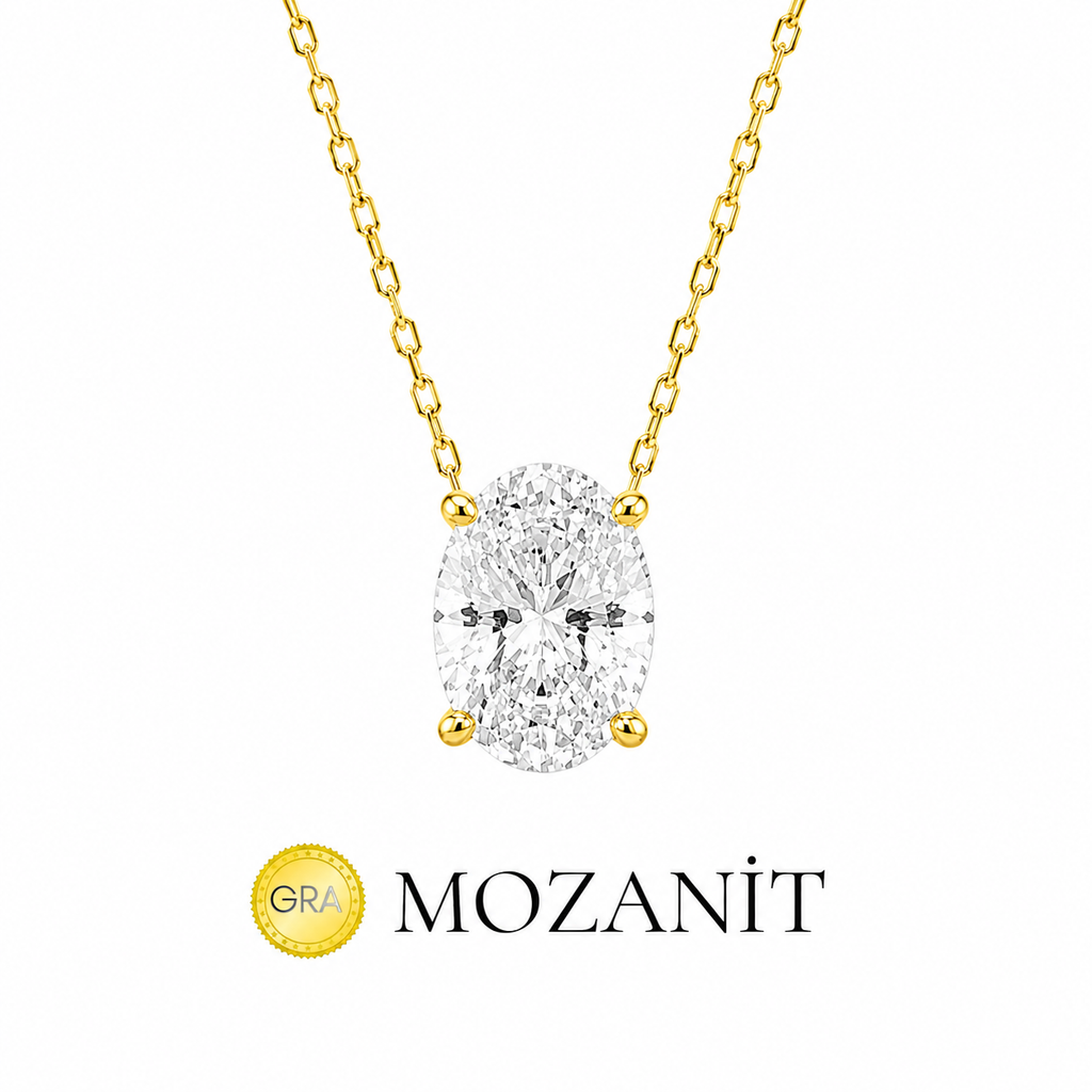 İki Karat Mozanit Oval Kolye