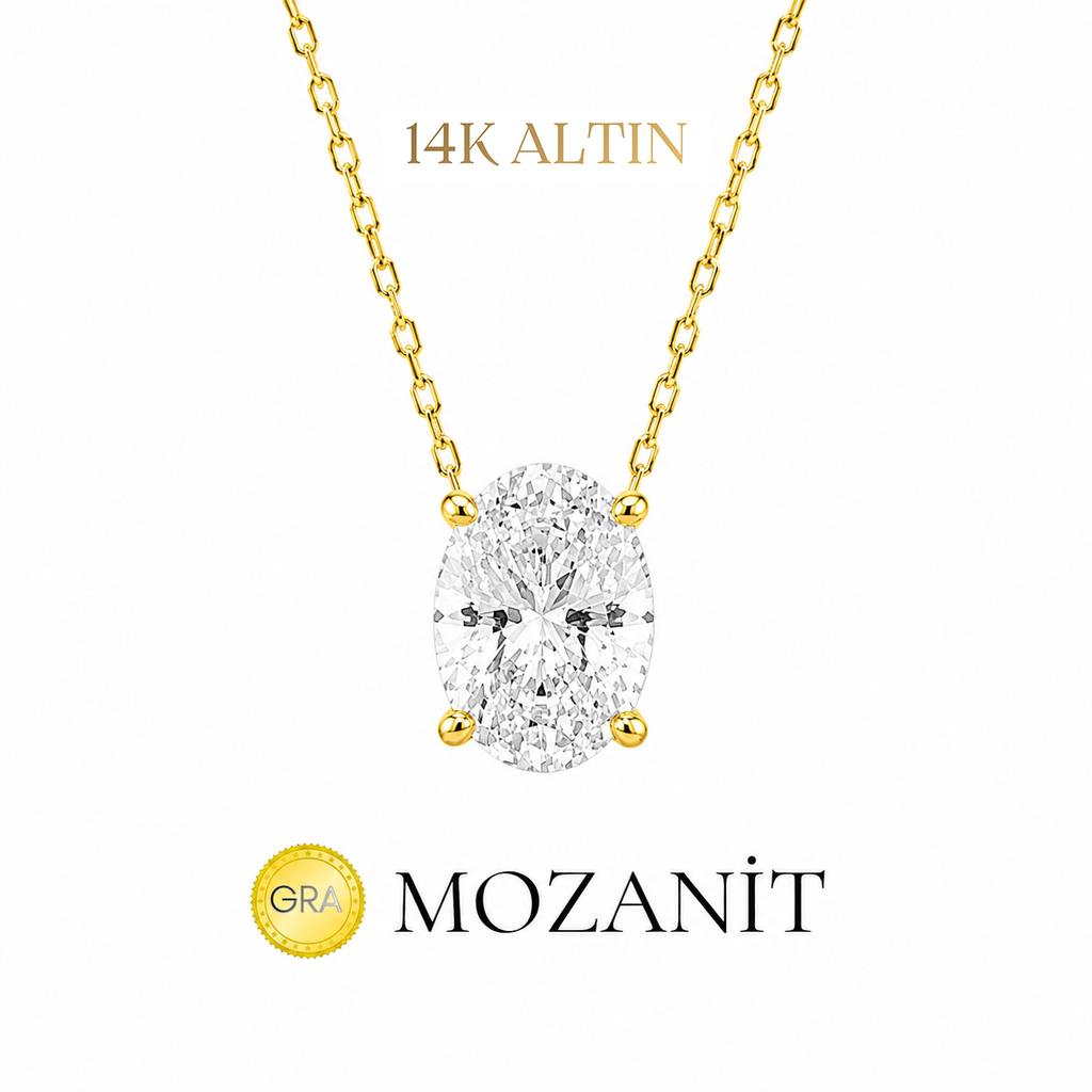 14K İki Karat Mozanit Oval Kolye