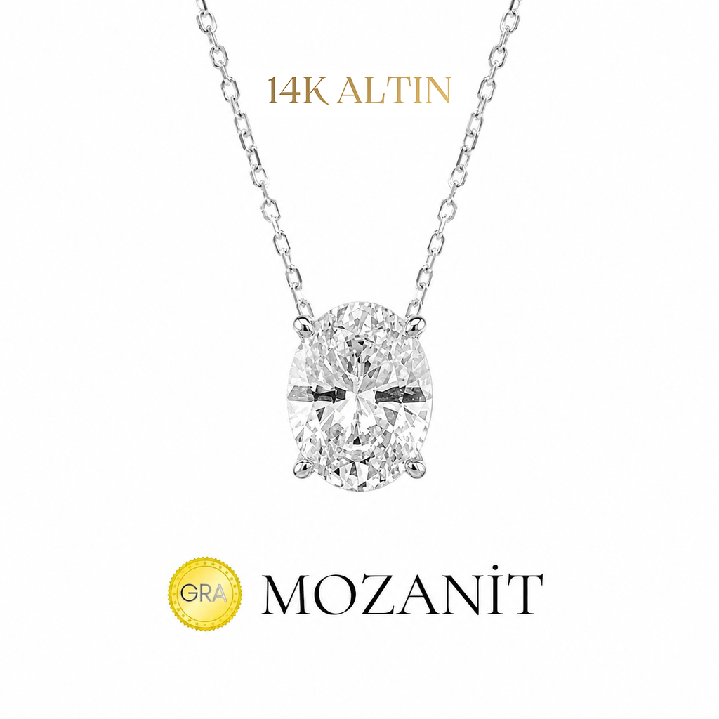 14K İki Karat Mozanit Oval Kolye