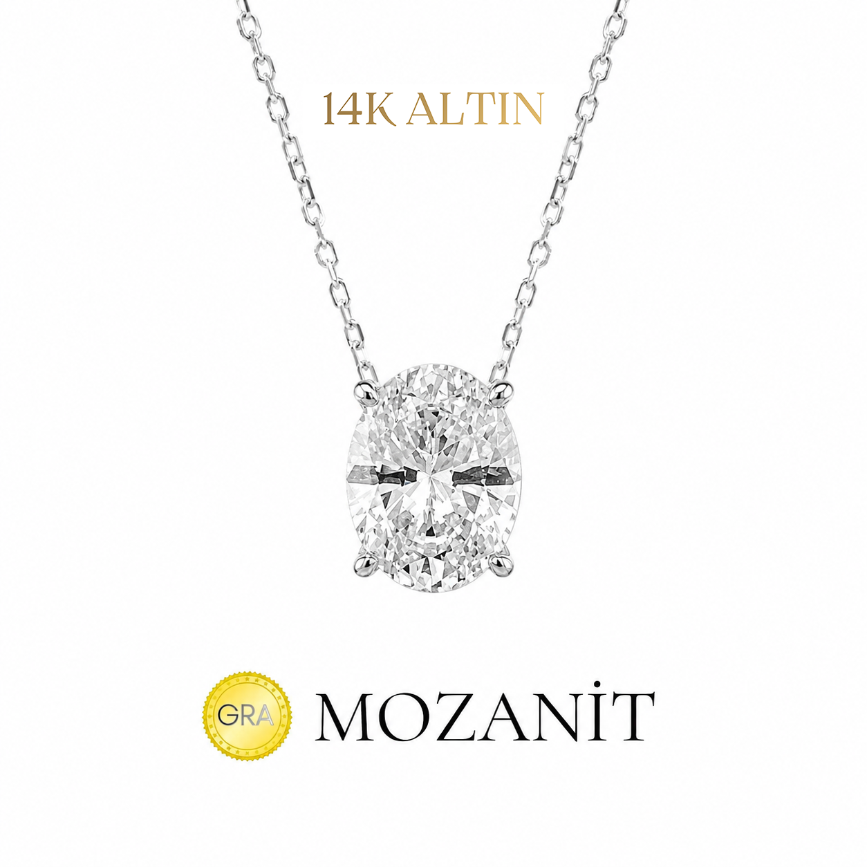 14K İki Karat Mozanit Oval Kolye