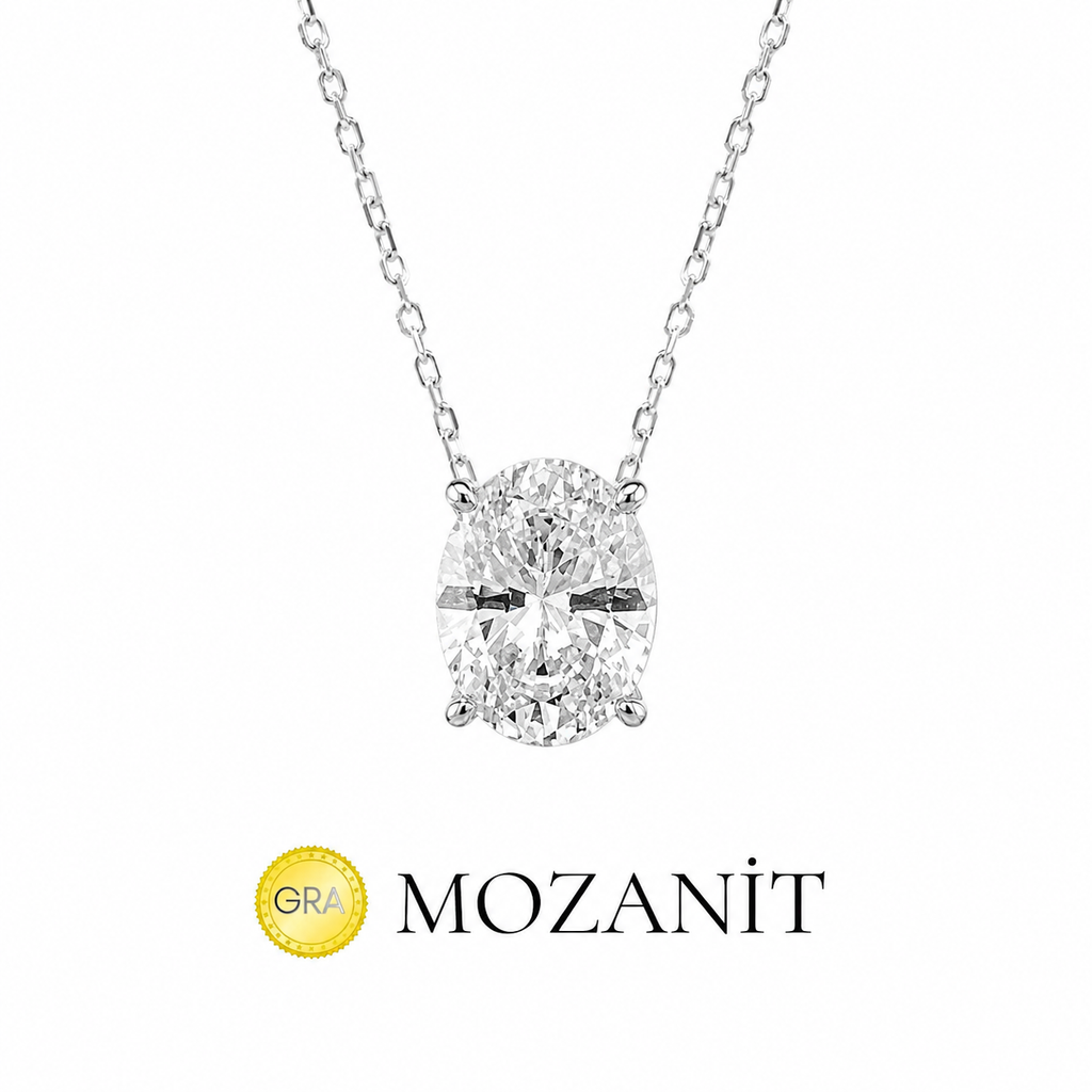 İki Karat Mozanit Oval Kolye