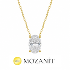 Taşlı Montür Mozanit Oval Kolye