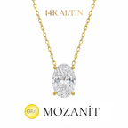 14K Taşlı Montür Mozanit Oval Kolye