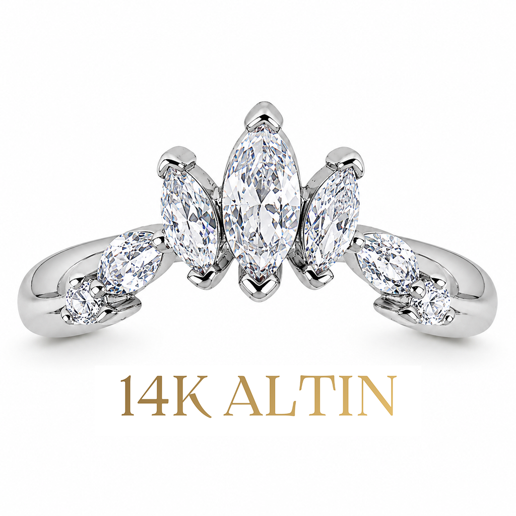 14K Markiz Taşlı Stacking Yüzük